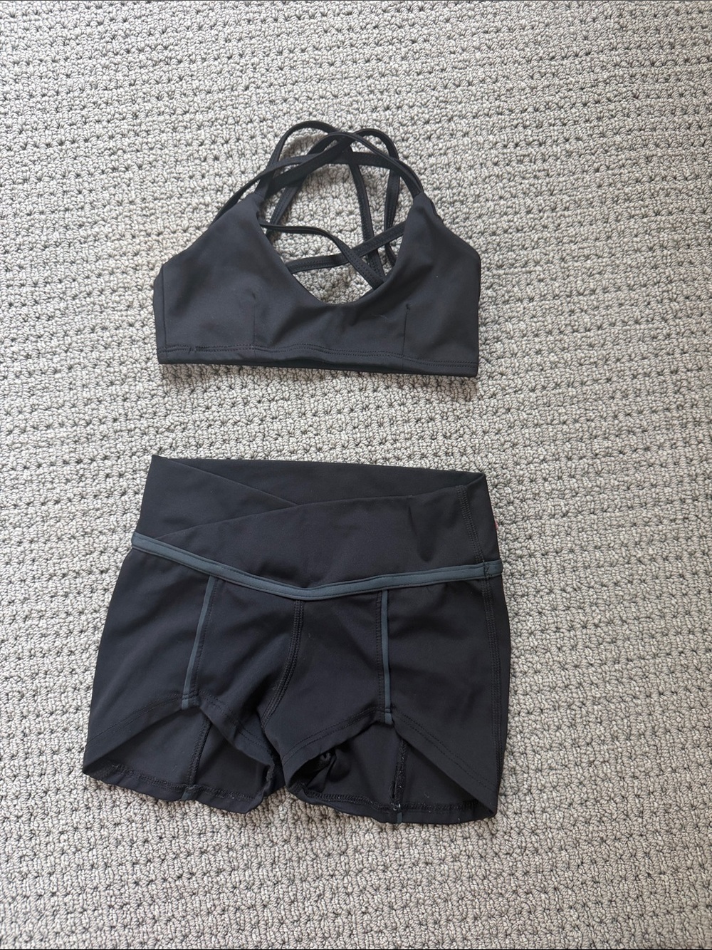 Tiger Friday Black Strappy Sports Bra  Shorts Set - dance wear
